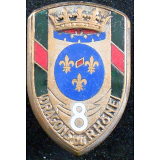Insigne du 8° régiment de dragons du Rhône DOM H. 172 bandes rouges