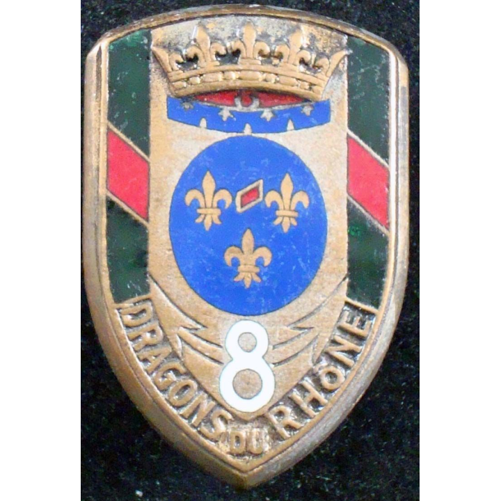 Insigne du 8° régiment de dragons du Rhône DOM H. 172 bandes rouges