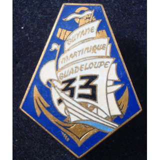 Insigne 33° Régiment d'Infanterie de Marine Drago Paris G. 1897 émail