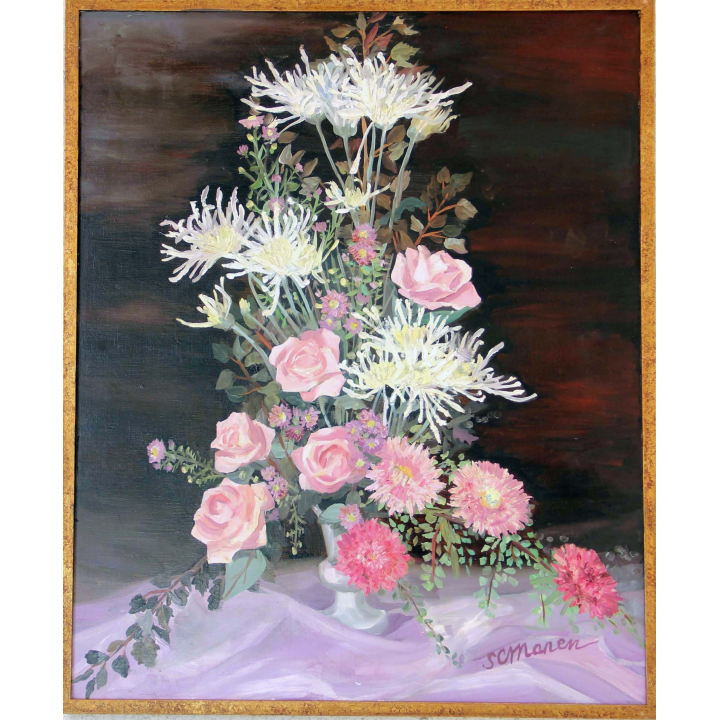 Huile de Svetlana Manen intitulée Le bouquet de Mélisande 1968