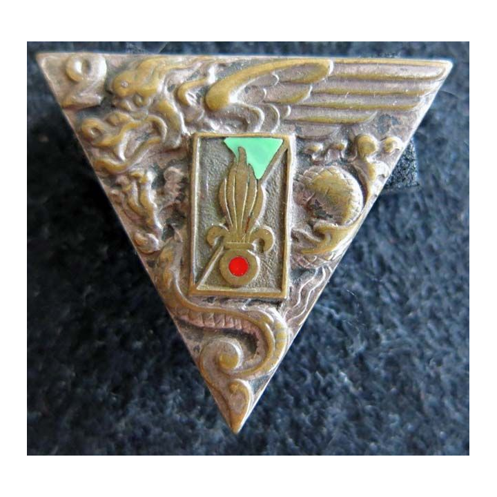 2° REP : insigne du 2° régiment étranger parachutiste de fabrication Drago Paris G.1948 épingle cassée