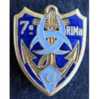 7° RIMA CI : Insigne métallique du 7° Régiment d'Infanterie de Marine CI de fabrication Drago Paris G. 2086 émail