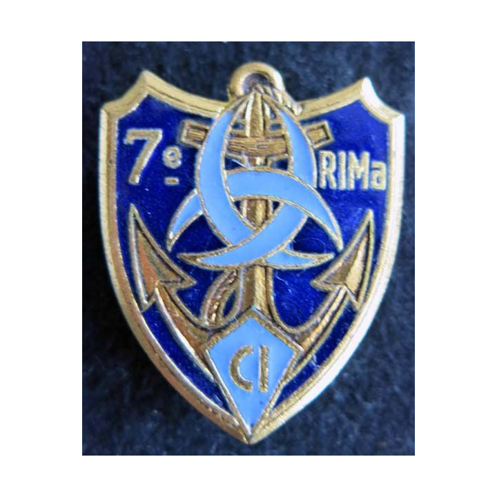 7° RIMA CI : Insigne métallique du 7° Régiment d'Infanterie de Marine CI de fabrication Drago Paris G. 2086 émail