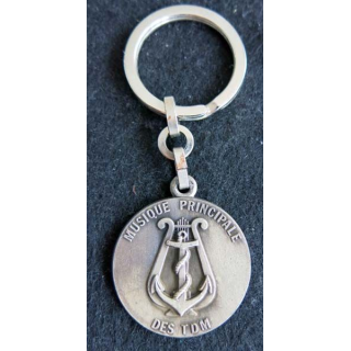 PORTE CLEFS : porte clefs de la musique principale des troupes de Marine de diamètre 3,5 cm argenté