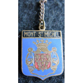 BLASON MONT ST MICHEL : insigne métallique ancien blason en émail de la ville du Mont St Michel 22 x 30 mm anneau chainette