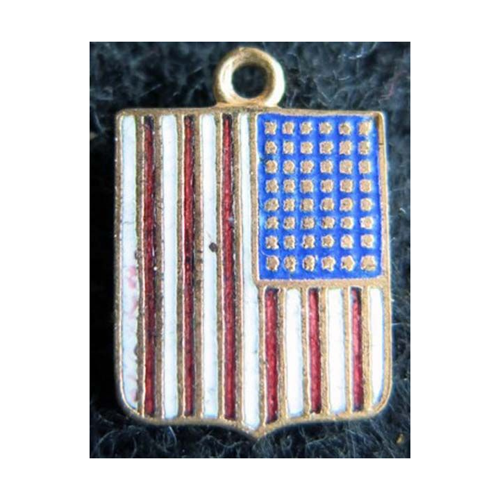 BLASON USA : insigne métallique ancien blason en émail des USA 11 x 16 mm anneau maillon