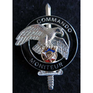 CNEC : Insigne de brevet moniteur commando fabricant non inscrit argenté brillant