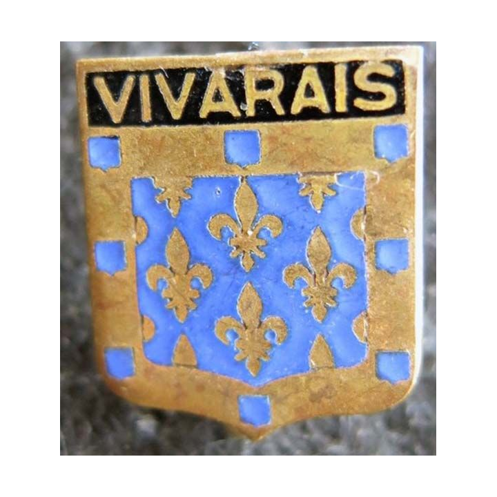 BLASON VIVARAIS : insigne métallique ancien blason en émail du Vivarais 17 x 14 mm avec épingle