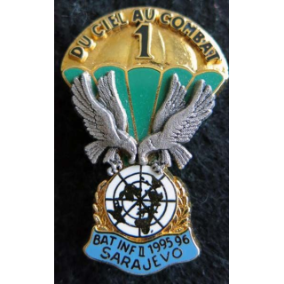 1° RCP : insigne métallique 1° compagnie 1° régiment de chasseurs parachutistes BATINF II 95-96 Sarajevo Ballard