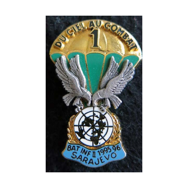 1° RCP : insigne métallique 1° compagnie 1° régiment de chasseurs parachutistes BATINF II 95-96 Sarajevo Ballard
