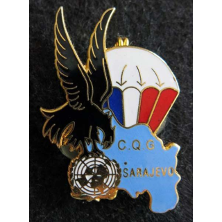 9° RCP : Insigne métallique de la compagnie QG du 9° régiment de chasseurs parachutiste SARAJEVO 92 J.Y Ségalen