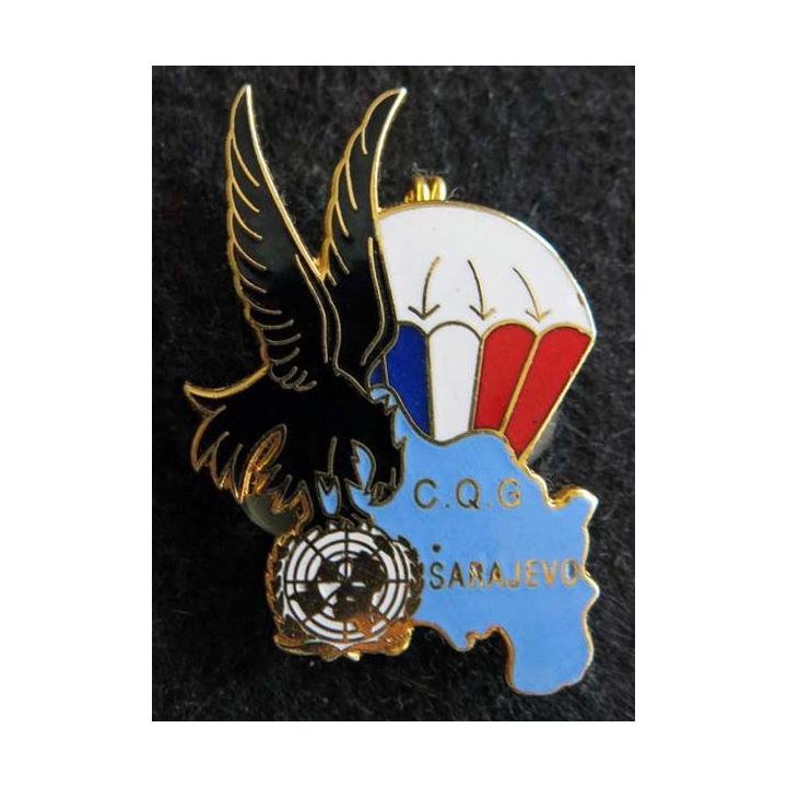 9° RCP : Insigne métallique de la compagnie QG du 9° régiment de chasseurs parachutiste SARAJEVO 92 J.Y Ségalen