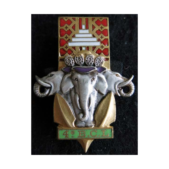 4° BCL : insigne du 4° bataillon de chasseurs laotiens en émail de fabrication Drago Béranger H. 356 Déposé