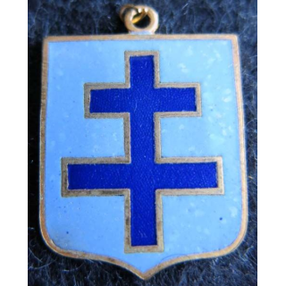 BLASON CROIX DE LORRAINE  : insigne métallique ancien blason en émail croix de Lorraine 23 x 30 mm anneau suspension