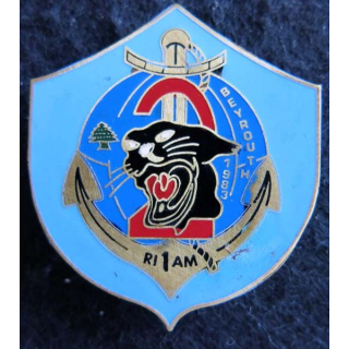 1° RIMA : insigne de la 2° compagnie du 1° régiment d'infanterie de marine à BEYROUTH 1983 de fabrication locale Liban