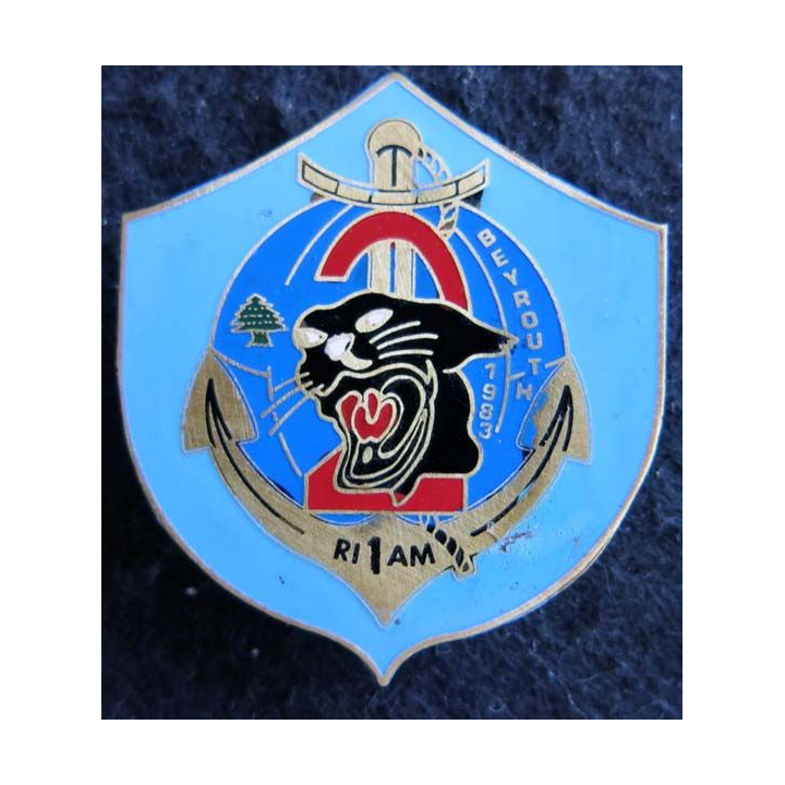 1° RIMA : insigne de la 2° compagnie du 1° régiment d'infanterie de marine à BEYROUTH 1983 de fabrication locale Liban