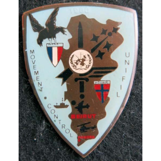 MC UNIFIL : insigne métallique du Movement Control de l'Unifil de fabrication locale