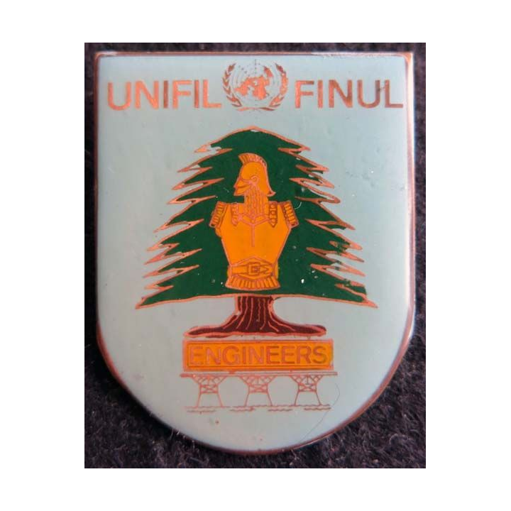 ENGINEERS UNIFIL : insigne métallique du bataillon du Génie de la FINUL de fabrication locale