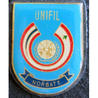 NORBATT : insigne métallique du bataillon norvégien de la FINUL de fabrication locale