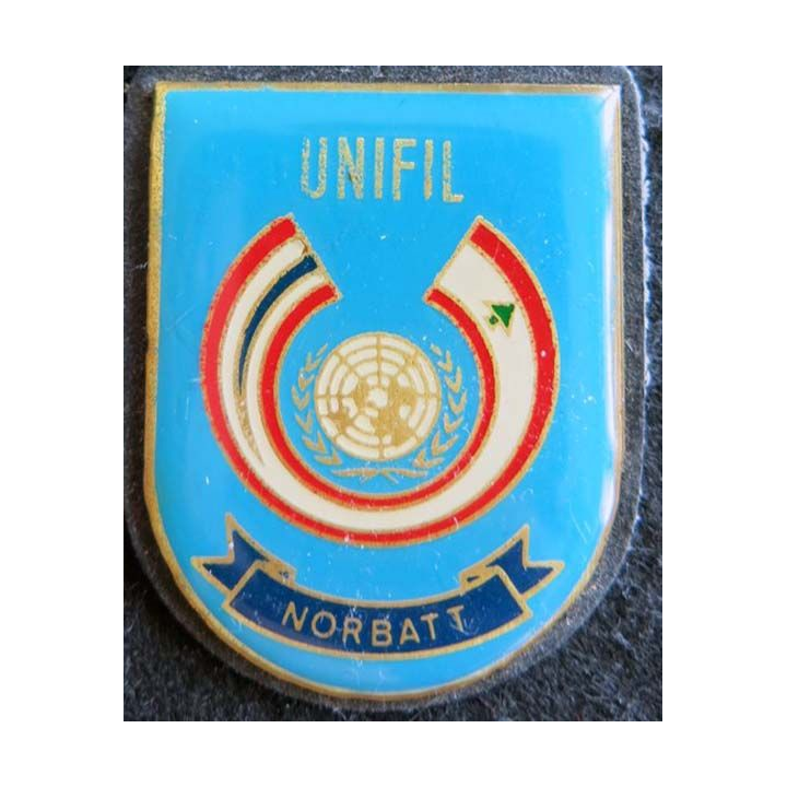 NORBATT : insigne métallique du bataillon norvégien de la FINUL de fabrication locale
