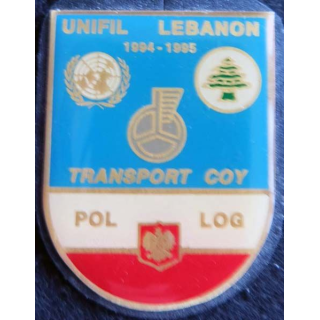 TRANSPORT COY : insigne métallique de la compagnie transport de la FINUL de fabrication locale