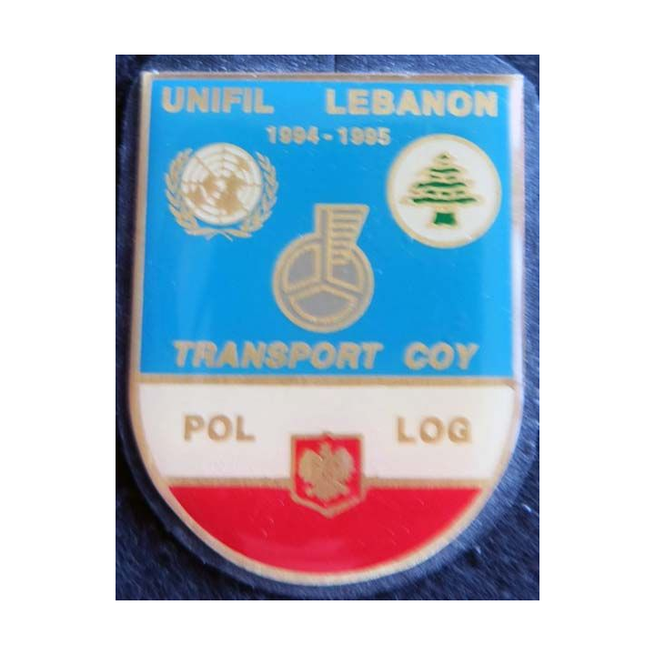 TRANSPORT COY : insigne métallique de la compagnie transport de la FINUL de fabrication locale