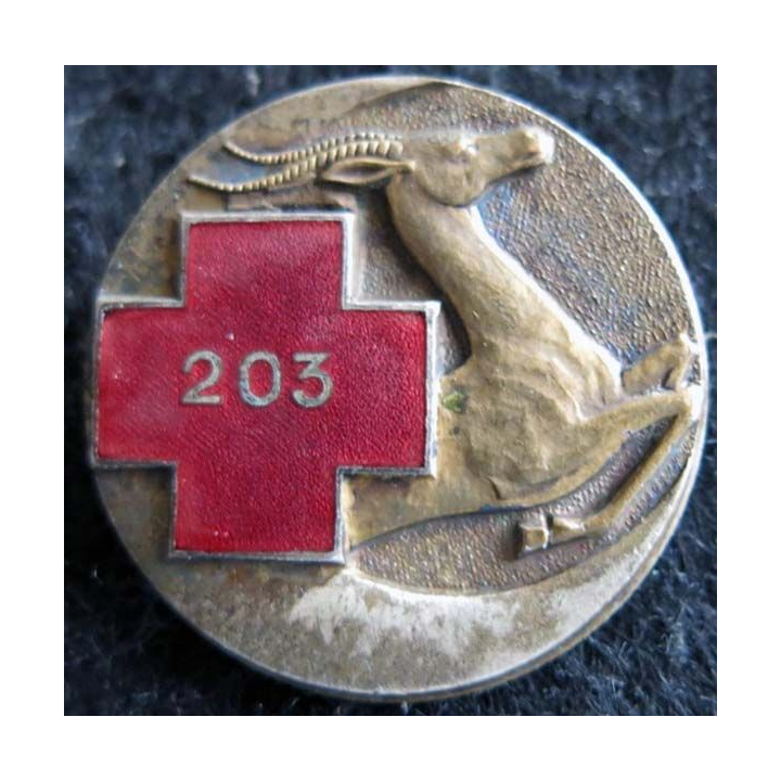 203° ACLCA : insigne métallique de la 203° ambulance chirurgicale légère de corps d’armée de fabrication Drago Béranger déposé