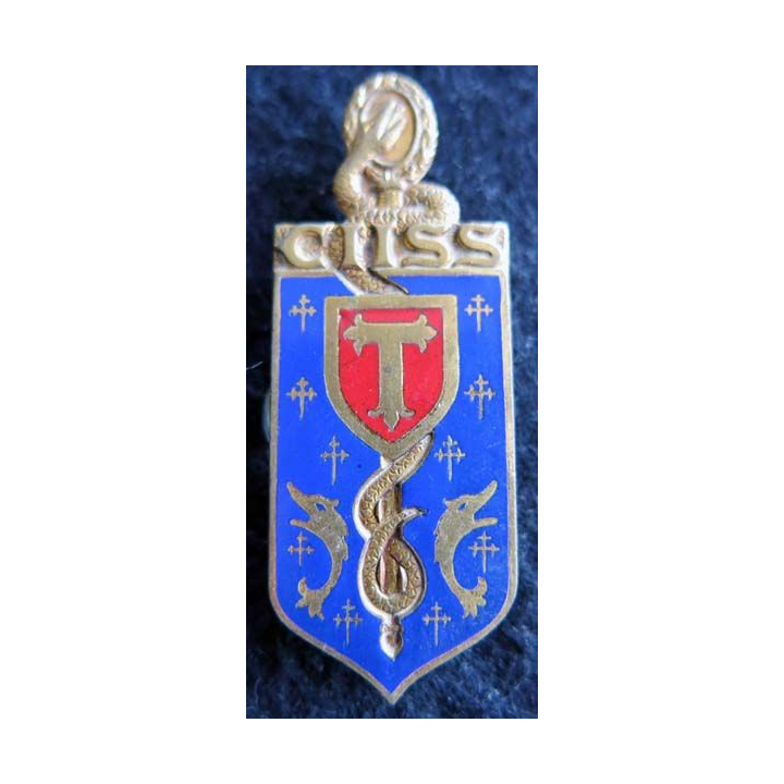 CIISS 6 : insigne métallique du centre instruction interarmées du service de santé N° 6 de fabrication Drago G. 1563 émail