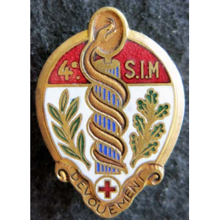 4° SIM : insigne métallique de la 4° section d’infirmiers militaires de fabrication Drago Paris en émail