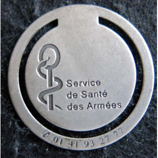 SERVICE DE SANTE : marque page métallique du service de santé des armées 40 mm
