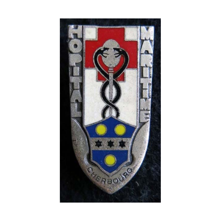 HM CHERBOURG : insigne de l'hôpital maritime de Cherbourg de fabrication Drago Paris émail