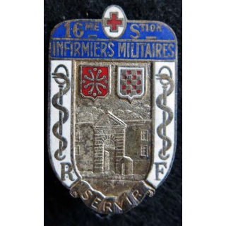 16° SIM : insigne métallique de la 16° section d’infirmiers militaires de Lunel de fabrication Drago Béranger déposé