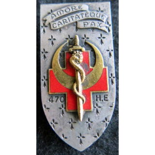 HE 470  : insigne métallique de l'hôpital d’évacuation 470 de fabrication Drago Paris G. 1796 émail