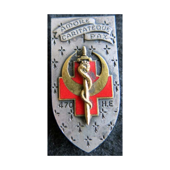 HE 470  : insigne métallique de l'hôpital d’évacuation 470 de fabrication Drago Paris G. 1796 émail
