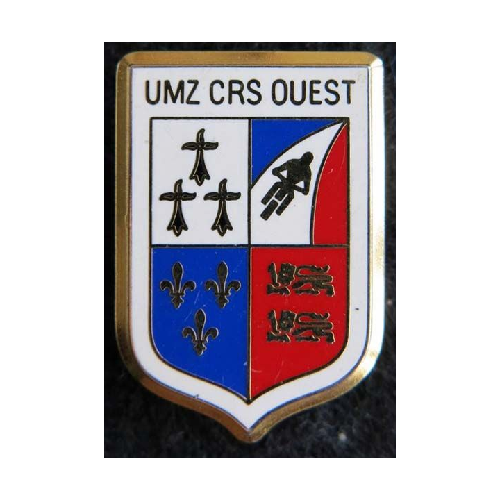 UMZ CRS OUEST : insigne métallique de l'unité motocycliste zonale des compagnies républicaines de sécurité Ouest Ballard