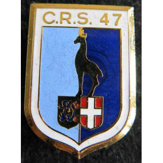 CRS 47 : insigne métallique de la compagnie républicaine de sécurité n° 47 fabrication Destrée émail