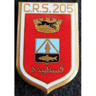 CRS 205 : insigne métallique de la compagnie républicaine de sécurité n° 205 fabrication Drago Romainville émail