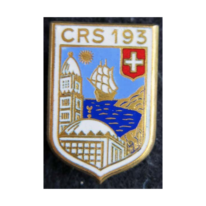 CRS 193 : insigne métallique de la compagnie républicaine de sécurité n° 193 fabrication Drago Romainville émail