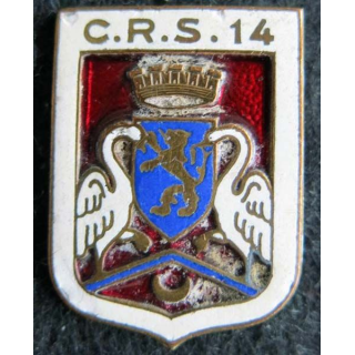 CRS 14 : insigne métallique de la compagnie républicaine de sécurité n° 14 fabrication Augis émail