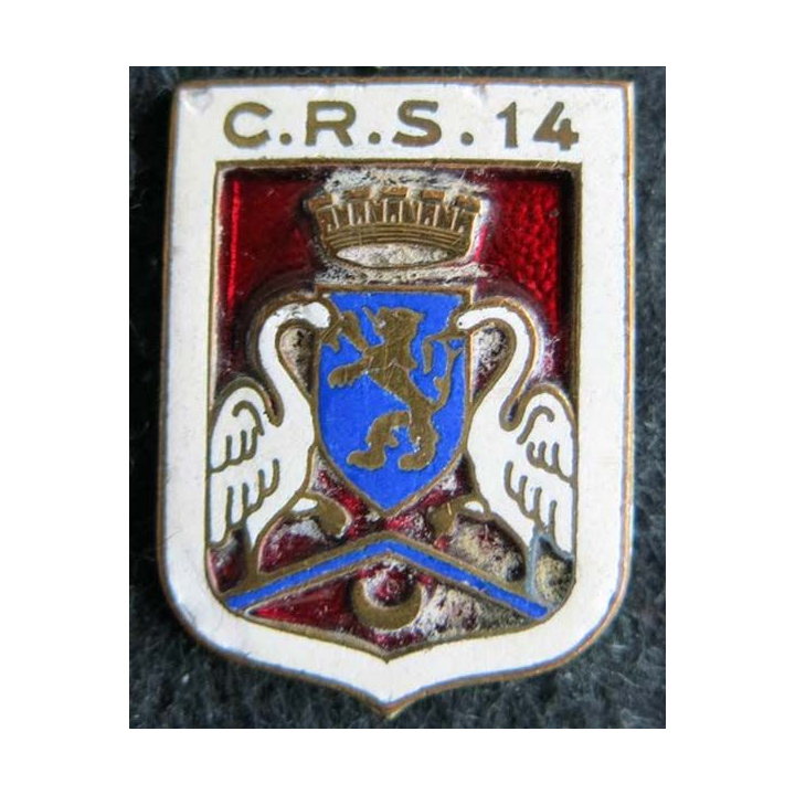 CRS 14 : insigne métallique de la compagnie républicaine de sécurité n° 14 fabrication Augis émail