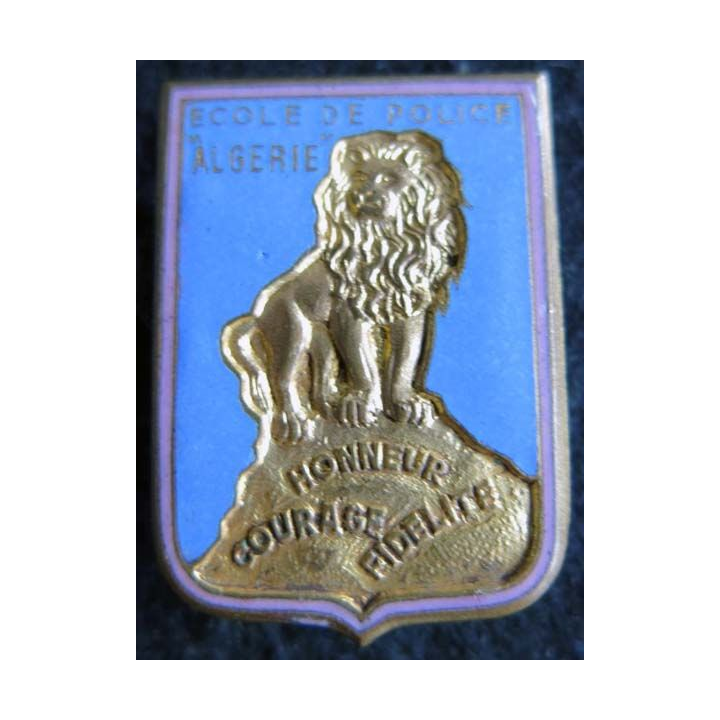 POLICE : insigne de l'école de police Hussein dey en Algérie en émail avec le poinçon Arthus sur la pastille