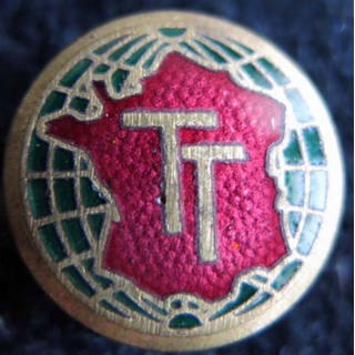 TOURISME ET TRAVAIL : insigne métallique de boutonnière Tourisme et Travail TT en émail Decat Paris fixation patte ovale