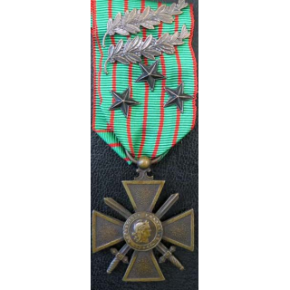 CROIX DE GUERRE 1914-1917avec 5 citations (2 palmes 3 étoiles) bronze