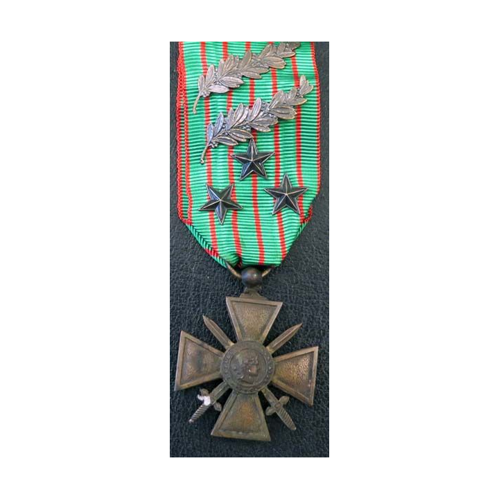 CROIX DE GUERRE 1914-1918 avec 5 citations (2 palmes 3 clous) bronze