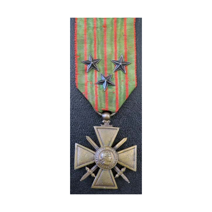FRANCE : CROIX DE GUERRE 1914-1918 avec 3 citations (étoiles bronze) 