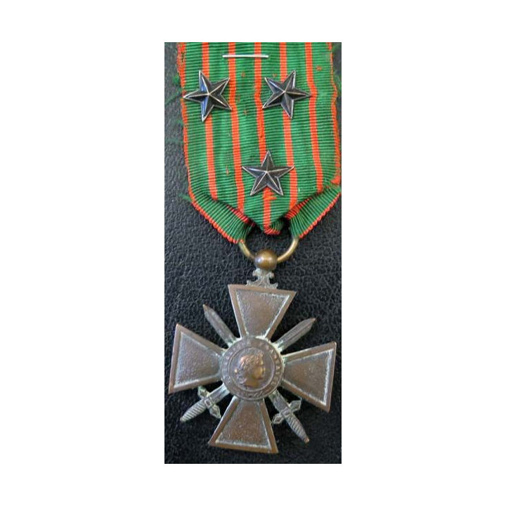 FRANCE : Croix de guerre 1914-1916 en bronze avecc 3 citations (étoiles) 