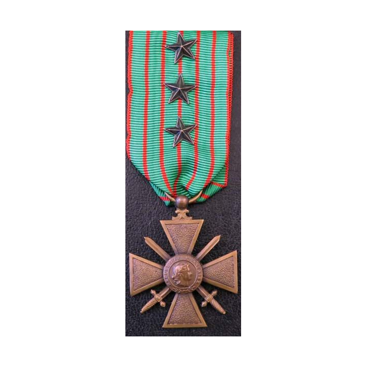 FRANCE : Croix de guerre 1914-1918 en bronze avec 3 citations (étoiles)