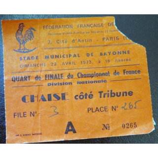 Billet Match de quart de finale de championnat de France Rugby 1973