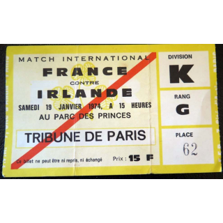 Billet de Match international France Irlande 1974 Parc des Princes