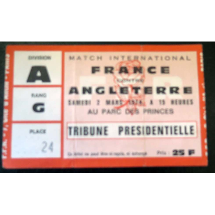 Billet de Match international France Angleterre 1974 Parc des Princes